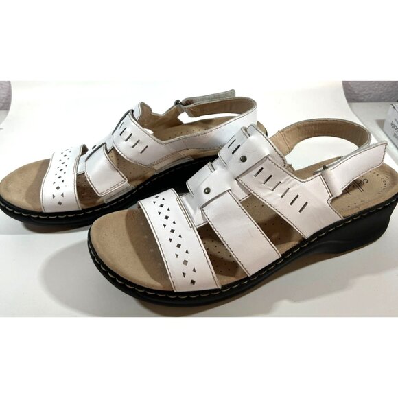 Clarks Collection White Leather Womens Sandals Size 11 Shoes - Picture 3 of 6